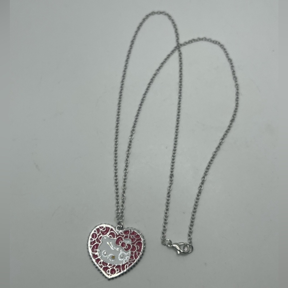 Silver and Pink Heart Pendant Necklace
